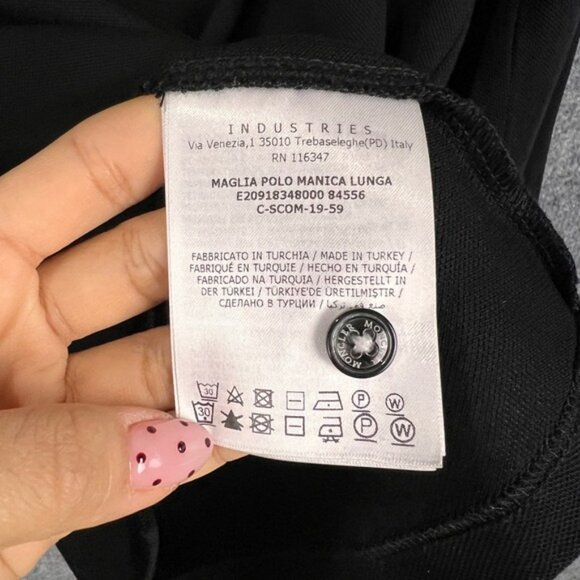 Moncler Long Sleeve Polo Shirt Men's Black Logo Trim Collar Cuffs Size Large - Picture 8 of 13